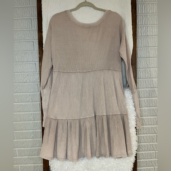 Free People Jolene Thermal Waffle Knit Tiered Button Up Oversized Henley Dress - Picture 3 of 4